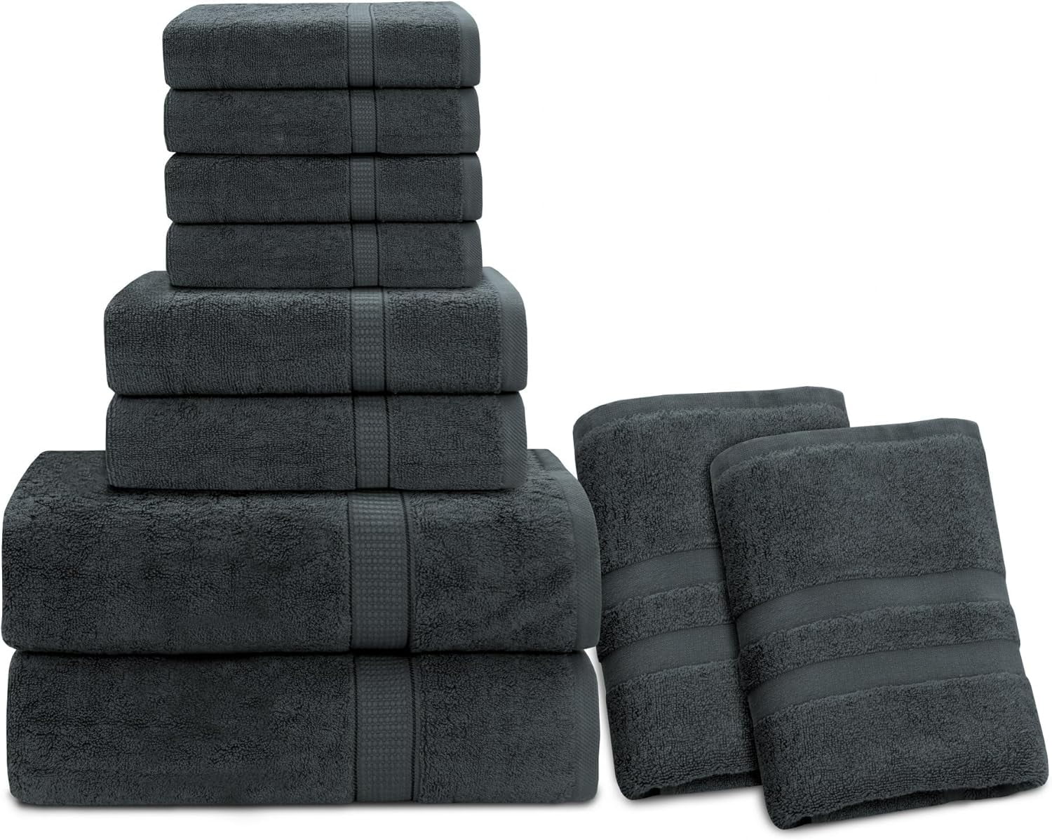 Gold Textiles Luxury 10 Piece Towel Set (Bath Mat 27x54, Hand Towel 16x30, Washcloth 13x13, Bath Mat 22x34) Ultra Plush Absorbent Cotton Towels For Bathroom (Grey, 10 Piece Towel Set)