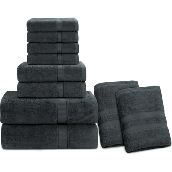Gold Textiles Luxury 10 Piece Towel Set (Bath Mat 27x54, Hand Towel 16x30, Washcloth 13x13, Bath Mat 22x34) Ultra Plush Absorbent Cotton Towels For Bathroom (Grey, 10 Piece Towel Set)