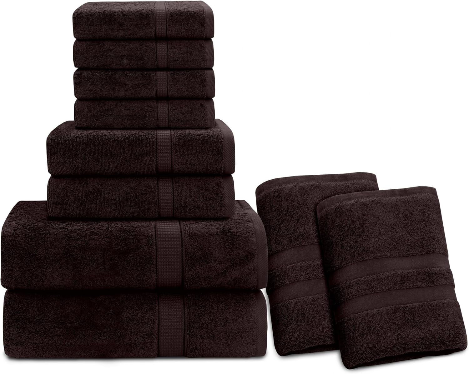 Gold Textiles Luxury 10 Piece Towel Set (Bath Mat 27x54, Hand Towel 16x30, Washcloth 13x13, Bath Mat 22x34) Ultra Plush Absorbent Cotton Towels For Bathroom (Chocolate Brown, 10 Piece Towel Set)