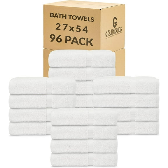 Gold Textiles Premium Bath Towel Set Ring Spun Cotton Towels for Hotel, Spa, (27x54, White 96 Pcs)