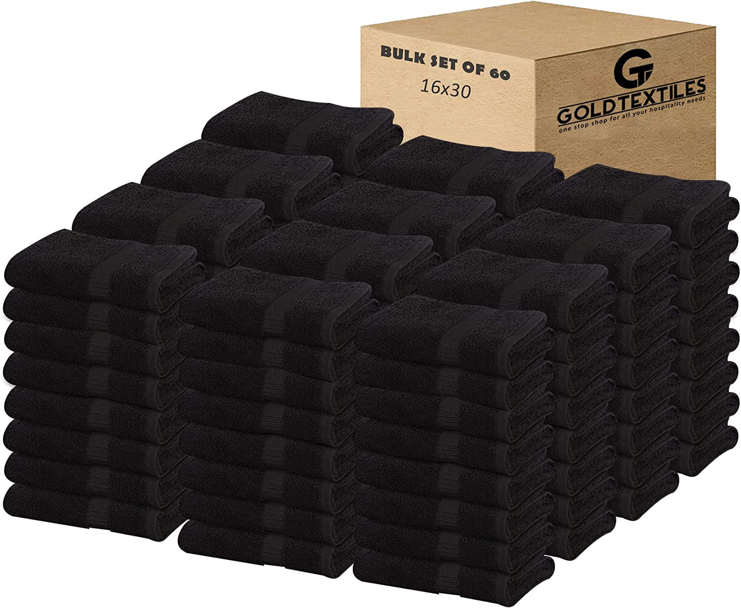 Gold Textiles Premium Black Hand Towels 60 Pack 16x30 inches for