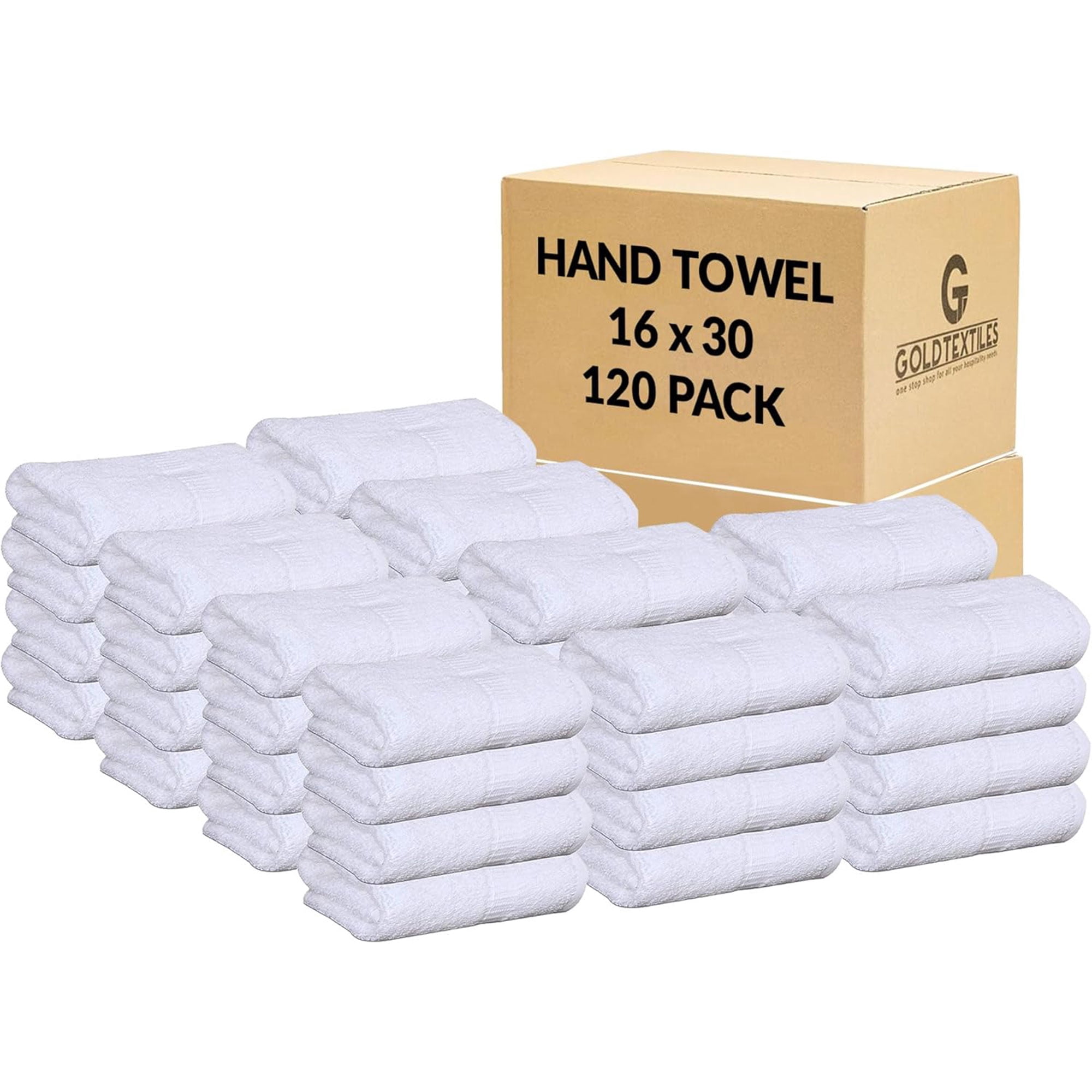 Gold Textiles Premium White Hand Towels for Bathroom -100% Ring Spun Cotton (120 Pack, 16x30 Inches)