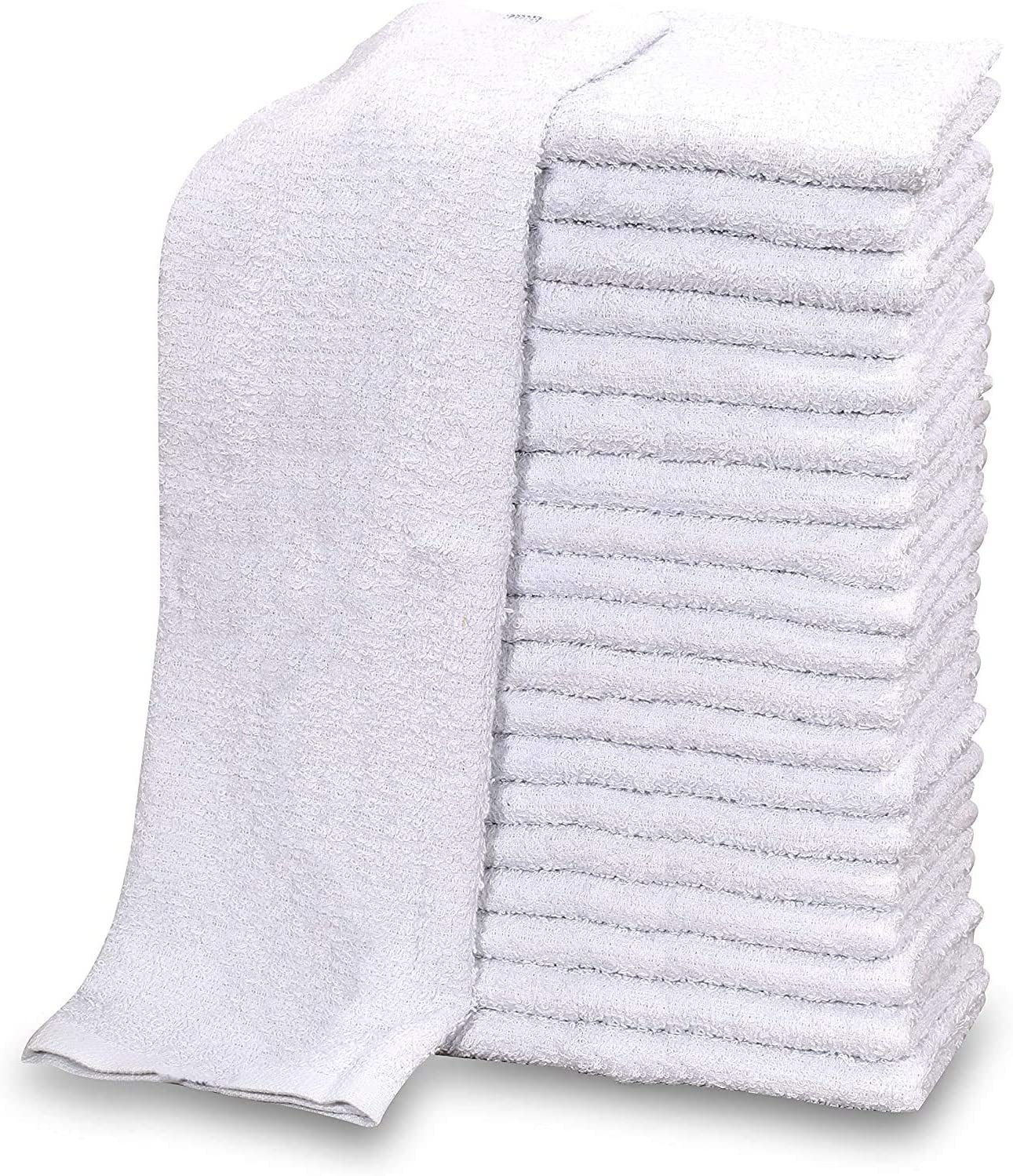 Linteum Textile, 24 Pack, White Bar Mops Kitchen Towels, 100% Terry Cotton