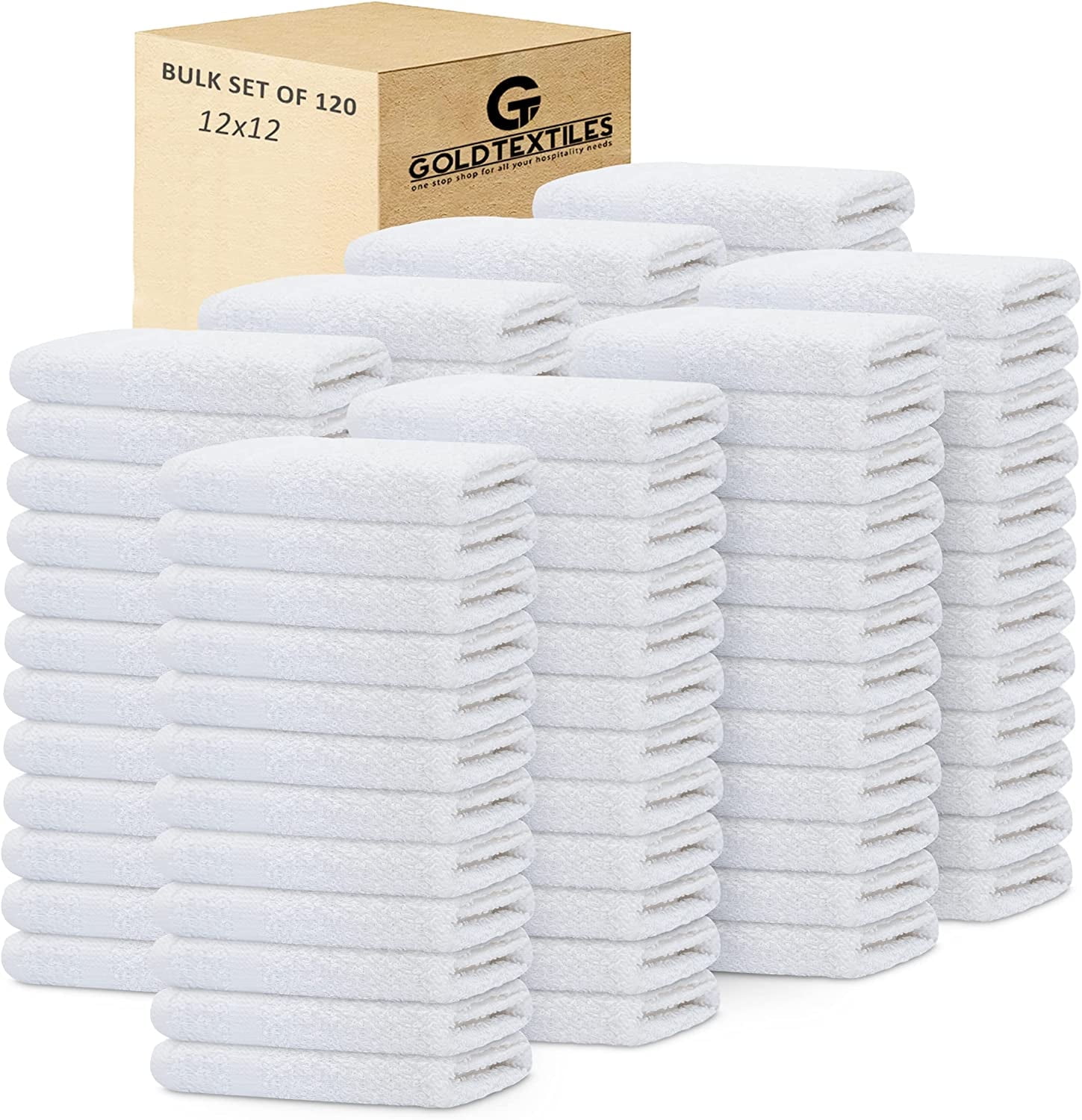 White Cotton Blend 12x12 Washcloth Set - 120 Pack