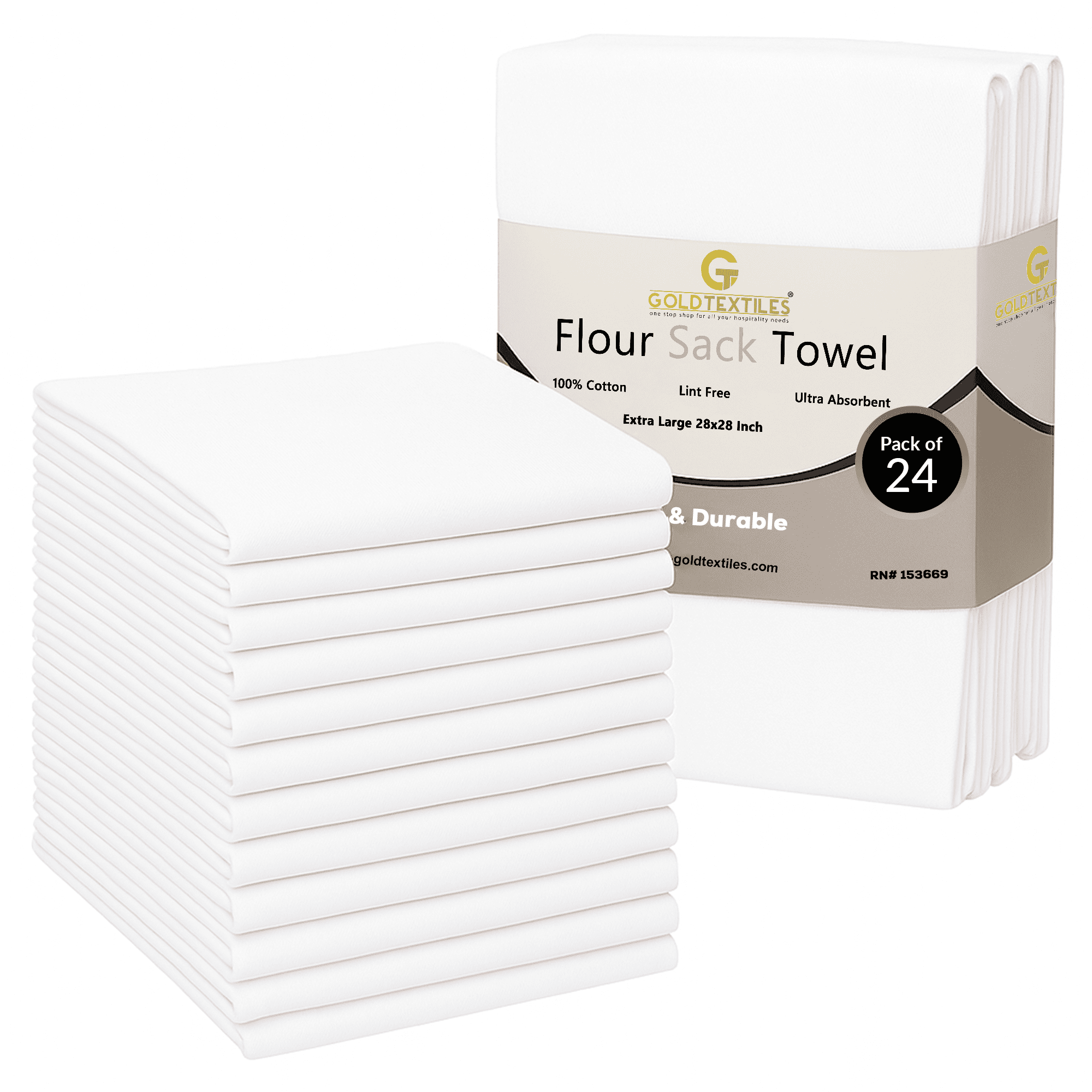 Gold Textiles Large Tea Dish Towels, 24 Pack, White Cotton Kitchen ...