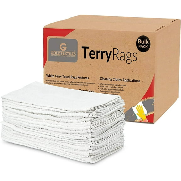 Gold Textiles White Shop Towels Cotton [B Grade Towel] - 60 Pcs 20x40 Inches Shop Rags in a Box - Valuable Cleaning Rags Terry Towel for Industries, Automobiles and Commercial Use (60)