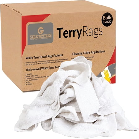 Gold Textiles White Terry Rags Towels Cotton 120 Packs 15x25 inch Cleaning Towel for Commercial Use