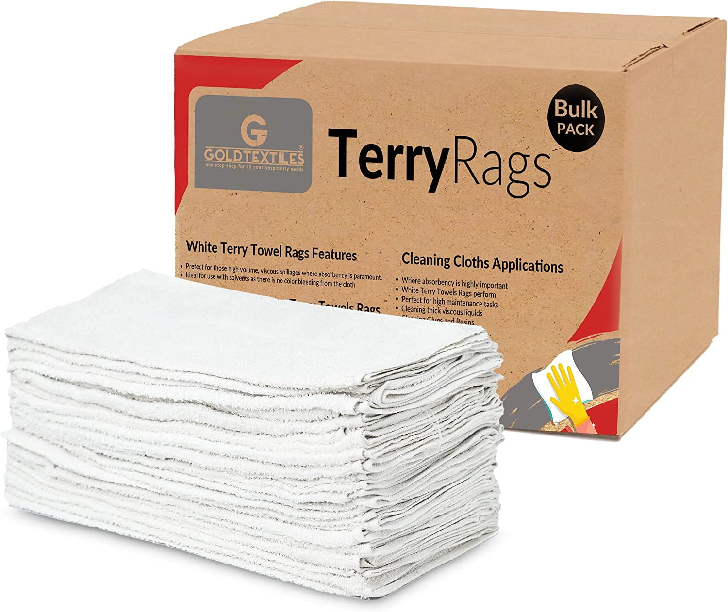 Gold Textiles White Towels Cotton 60 Pcs 15x25 inches Rags Terry Towel