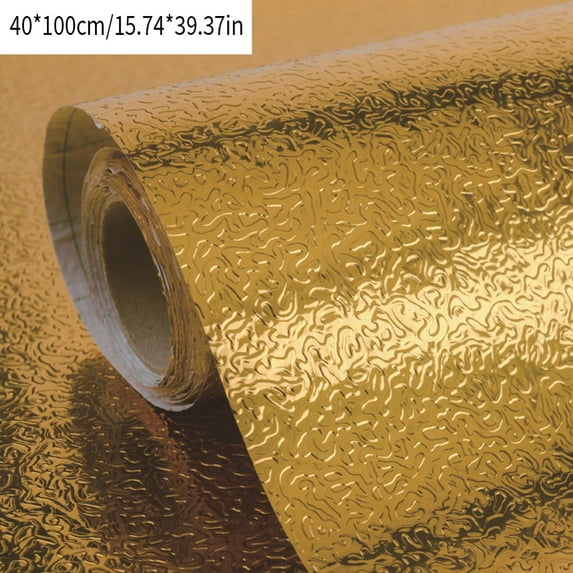 Gold Texture Contact Paper Kitchen Oil Proof Wallpaper Peel and Stick Contact Paper Self Adhesive Aluminum Foil Waterproof Wallpaper for Kitchen Countertop Cabinet Drawer Liner Shelf Liner