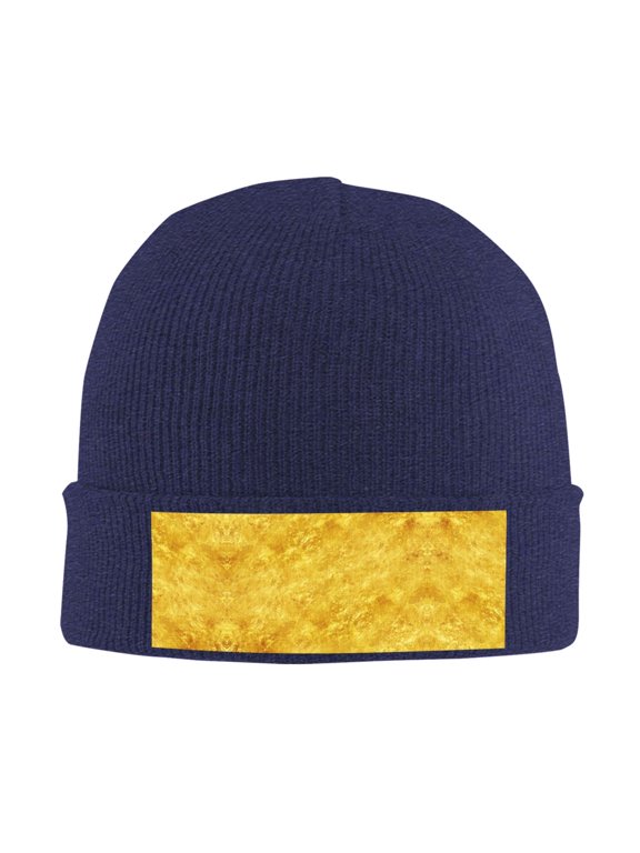 Gold Texture Glitter Winter Beanie Hats for Men Women Warm Cozy Knitted Cuffed Skull Cap Navy Blue