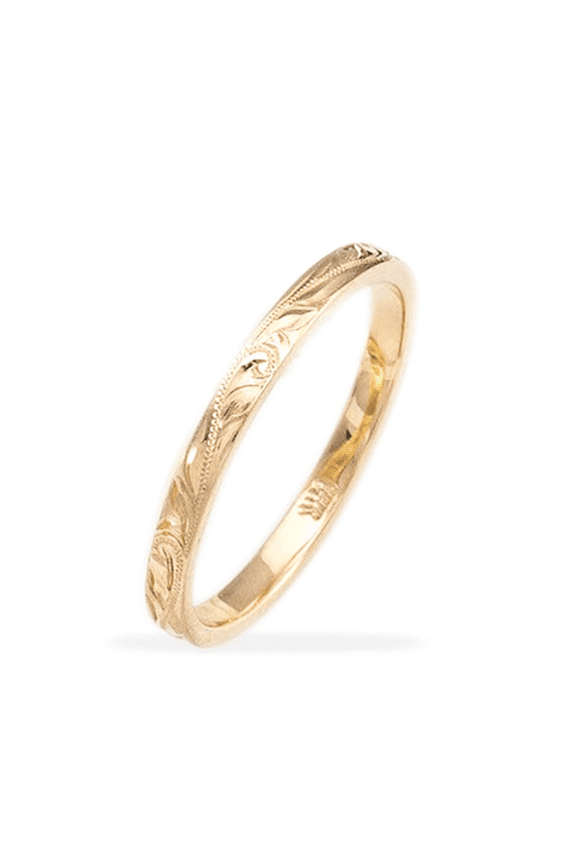 Gold Textured Engraved Band Ring For Women