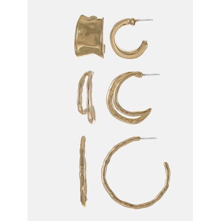Scenario Textured Hoop Earrings, Gold-Tone, 3-Pair Set