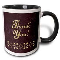 3drose, Gold Thank You on Maroon Damask Design, 11oz Two-tone Black Mug