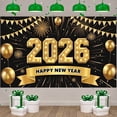 thumbnail image 1 of Gold Theme 2026 New Year Banner 2026 Numerals Happy New Year Display Fireworks Design Golden Balloons 2026 Celebration Backdrop for New Year Party 2026 Celebration Indoor Event, 1 of 9