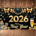 thumbnail image 1 of Gold Theme 2026 New Year Banner Clock Design Happy New Year Banner Star Decoration Gift Ornament New Year Party Banner for New Year Party 2026 Celebration Holiday Event, 1 of 9