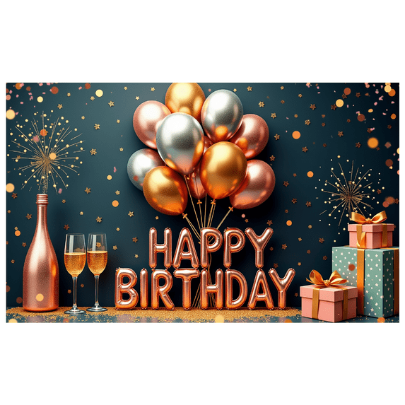 Gold Theme Birthday Banner Balloon Decoration Event Backdrop Happy Birthday Celebration Banner for Birthday Party Indoor Decoration Photo Shoot