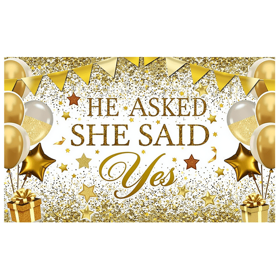 Gold Theme Engagement Banner Glitter Stars Balloon Decorative Banner for Proposal Party Indoor Event Celebration