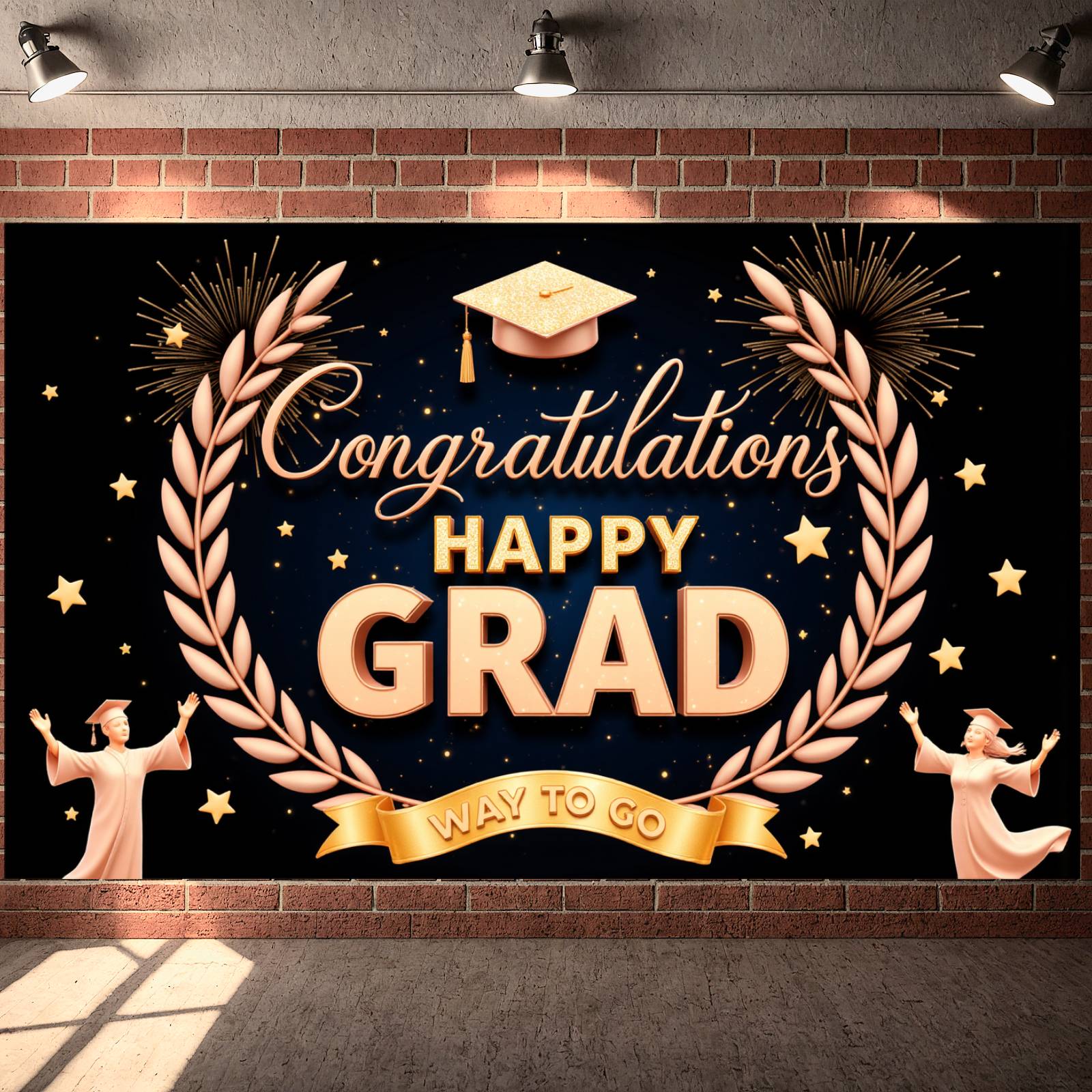 Gold Theme Graduation Banner Laurel Wreath Decor Happy Grad Display ...