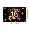 thumbnail image 1 of Gold Theme Happy Birthday Banner Glitter Design Stars Decor for Sweet 16 Celebration Party Decoration Event Background, 1 of 7