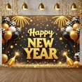 thumbnail image 1 of Gold Theme Happy New Year Banner Black White Checkered New Year Banner Balloon Decoration Firework Design Celebration Banner for New Year Party Home Decoration Indoor Celebration, 1 of 8