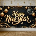 thumbnail image 1 of Gold Theme Happy New Year Banner Disco Ball Decor New Year Display Star Ornaments Clock Design Holiday Backdrop for New Year Party Holiday Celebration Family Gathering, 1 of 9