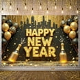 thumbnail image 1 of Gold Theme Happy New Year Banner Glitter Design New Year Banner Black Background Shiny Letters Celebration Banner for New Year Party Holiday Celebration Indoor Decoration, 1 of 9