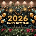 thumbnail image 1 of Gold Theme Happy New Year Banner Sparkling Design 2026 New Year Display Golden Balloons Firework Elements New Year Celebration Backdrop for New Year Party Holiday Celebration New Year Eve Event, 1 of 9