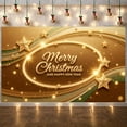 thumbnail image 1 of Gold Theme Merry Christmas Banner Star Decorated Happy New Year Banner Shiny Green Wave Holiday Banner for Christmas Party New Year Celebration Indoor Decoration, 1 of 9