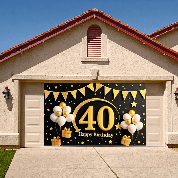 Gold Theme Party Decoration 40th Birthday Banner Colorful Balloons Birthday Party Decoration for Celebration Event Party Background
