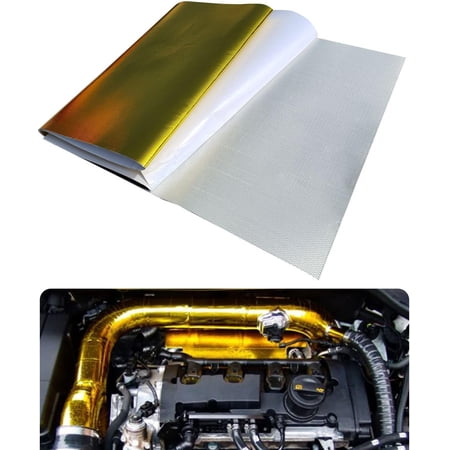 Gold Thickened Aluminized Heat Shield Mat Thermal Barrier Adhesive Backed Heat Blanket 12'' X 48'', Fiberglass Insulation Reflective Material High Temp Protection