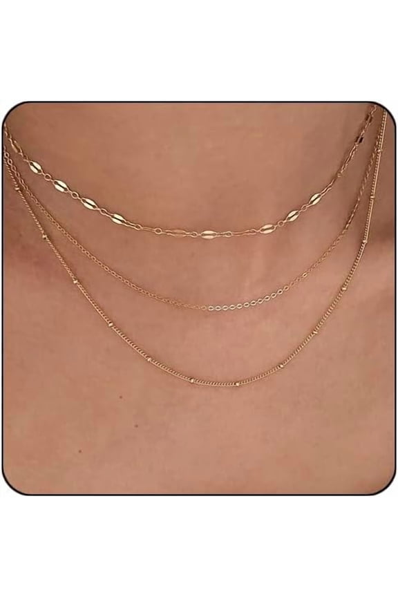 Gold Thin Chain Layered Necklaces For Women Non Tarnish,18K Gold Plated Stainless Steel Dainty Waterproof Gold Necklace Set Stack For Women Gifts Jewelry[o7075]