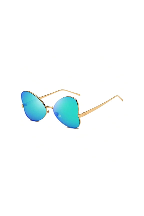 Gold Thin Frame Irregular-Shaped Sunglasses - Blue-Green Gradient Lens UV Protection Fashion Casual Eyewear