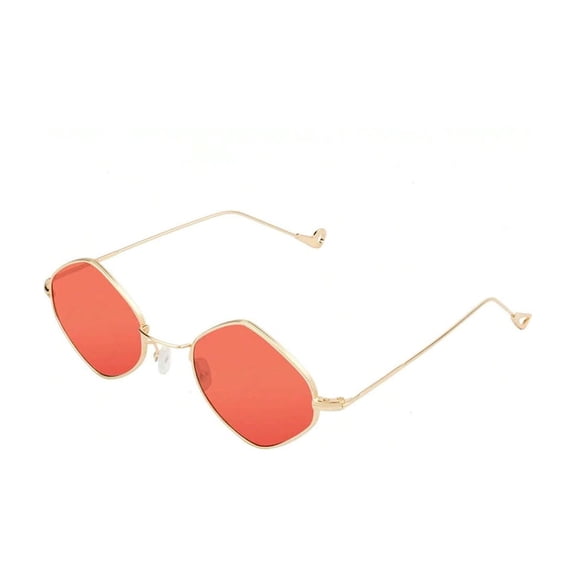 Gold Thin Frame Oval Sunglasses - Orange Lens UV Protection Bright Summer Eyewear