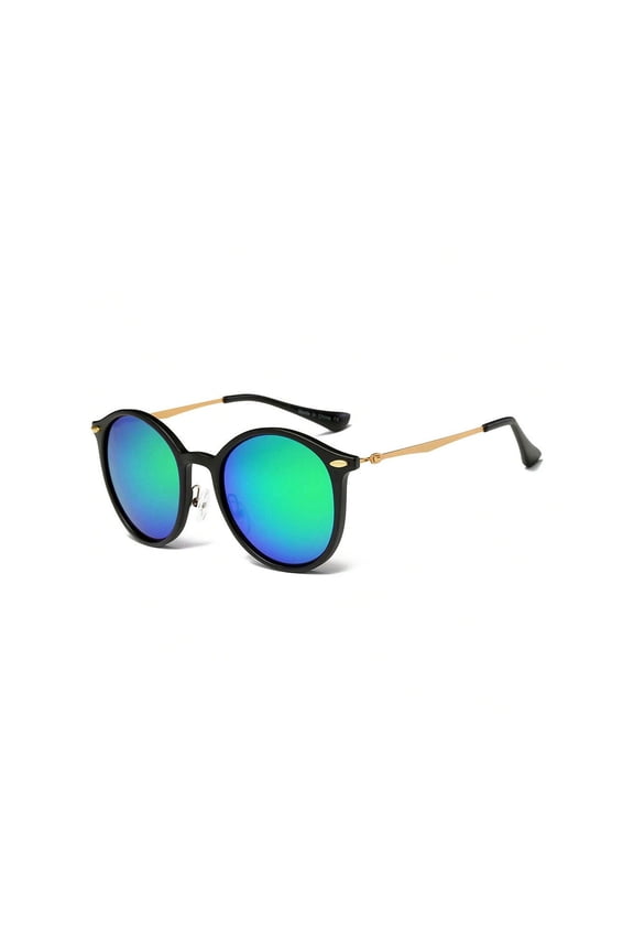 Gold Thin Frame Polygon Sunglasses - Green-Blue Gradient Lens UV Protection Trendy Casual Eyewear