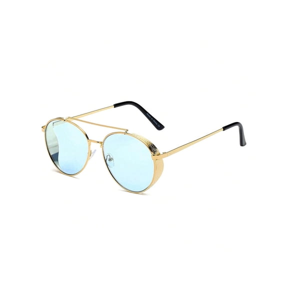 Gold Thin Frame Round Sunglasses - Blue Gradient Lens UV Protection Stylish Casual Eyewear