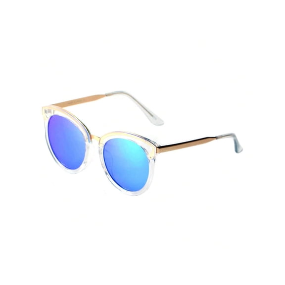 Gold Thin Frame Round Sunglasses - Blue Lens UV Protection Fresh Casual Daily Eyewear
