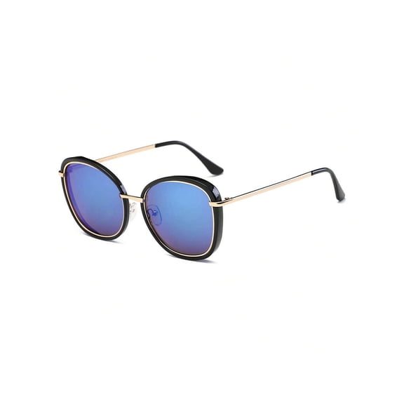 Gold Thin Frame Round Sunglasses - Blue-Purple Lens UV Protection Fashion Casual Eyewear