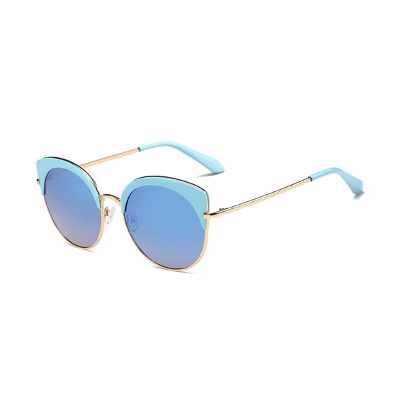 Gold Thin Frame Round Sunglasses - Blue-Yellow Gradient Lens UV Protection Fashion Casual Eyewear