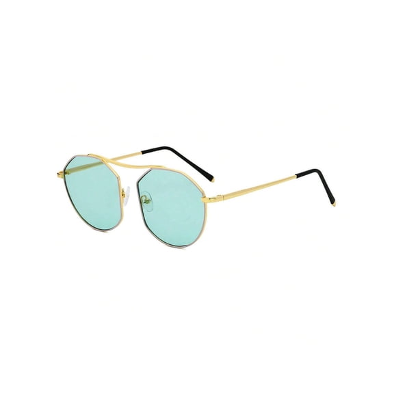 Gold Thin Frame Round Sunglasses - Light Green Lens UV Protection Fresh Casual Eyewear