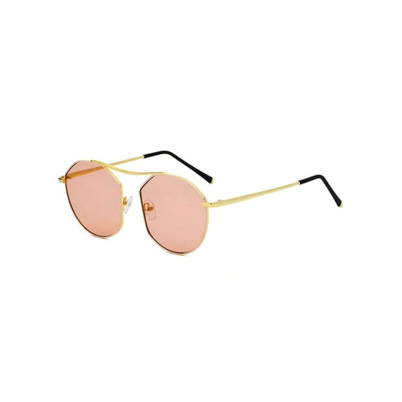 Gold Thin Frame Round Sunglasses - Pink-Brown Lens UV Protection Stylish Casual Eyewear