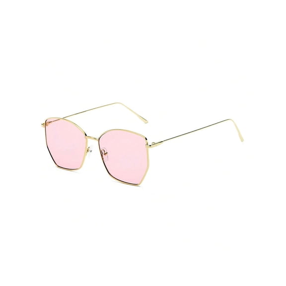 Gold Thin Frame Round Sunglasses - Pink Lens UV Protection Cute Casual Eyewear