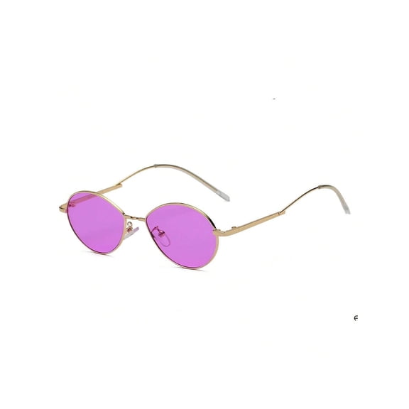 Gold Thin Frame Round Sunglasses - Purple Lens UV Protection Fashion Daily Eyewear
