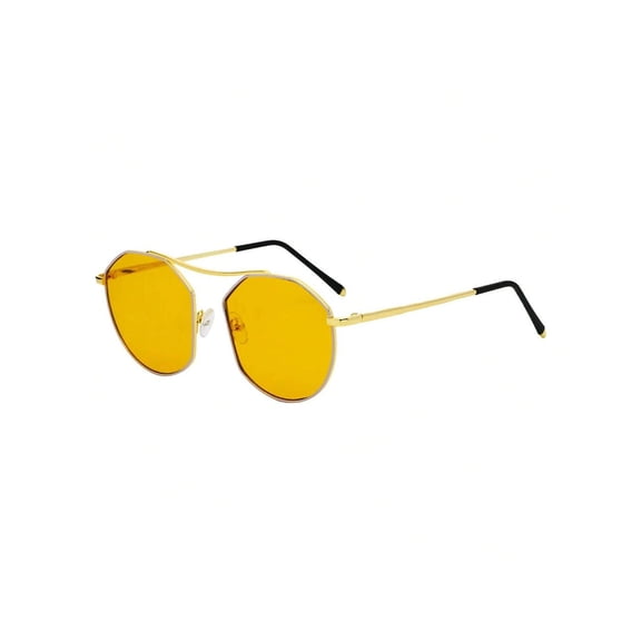 Gold Thin Frame Round Sunglasses - Yellow Lens UV Protection Bright Casual Eyewear