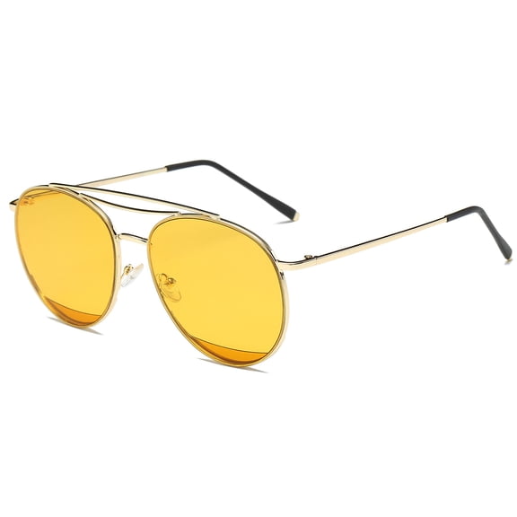 Gold Thin Frame Round Sunglasses - Yellow Lens UV Protection Bright Daily Eyewear