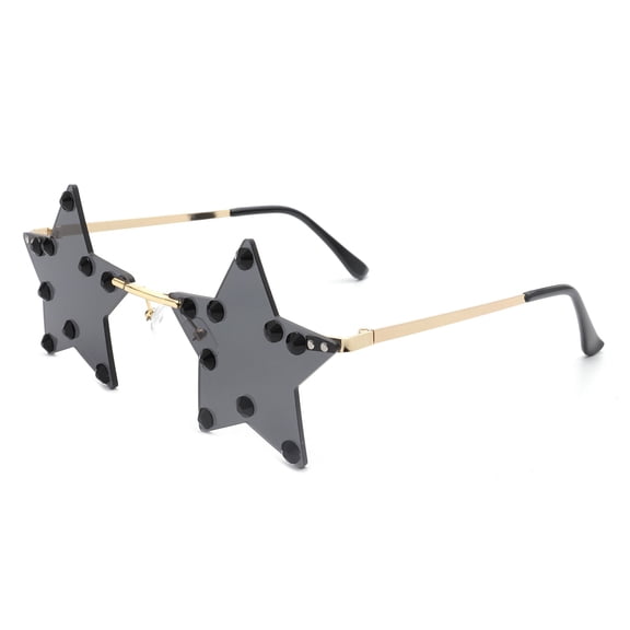 Gold Thin Frame Star-Shaped Sunglasses - Dark Lens UV Protection Unique Party & Daily Eyewear