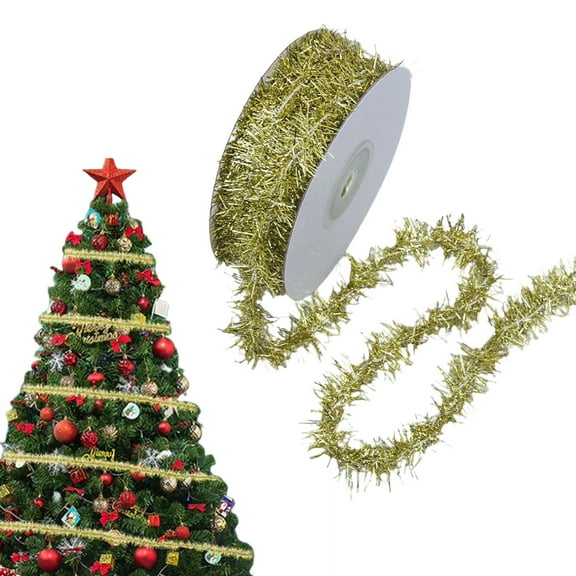 Gold Thin Tinsel Garland Ribbon Glitter Thin Metallic Tinsel Garland Tinsel Wire Christmas Ribbon for Christmas Tree Wrapping Birthday Family Party Wedding Decorations,9 Meter