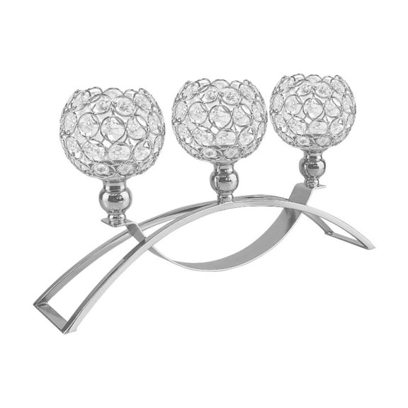 Gold Three Head Arch Crystal Candlestick Romantic Candlelight Dinner Decor for Wedding Holiday Home Table Centerpiece with Iron Base