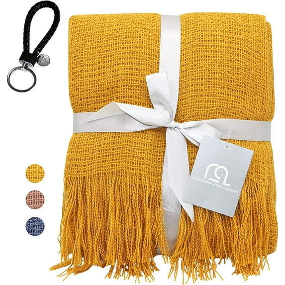 Gold Throw Blanket – 50 x 60-inch Faux Mohair Couch Throw Blanket (Gold)