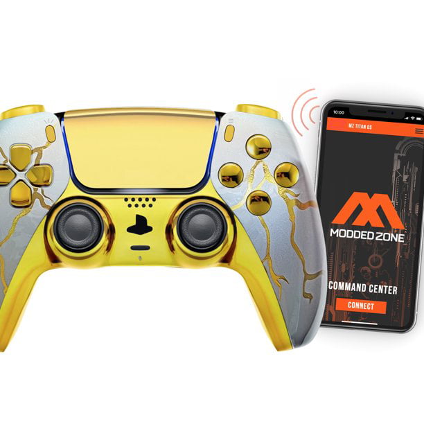ModdedZone White, Gold Smart Rapid Fire PRO Modded Controller for PS5 FPS