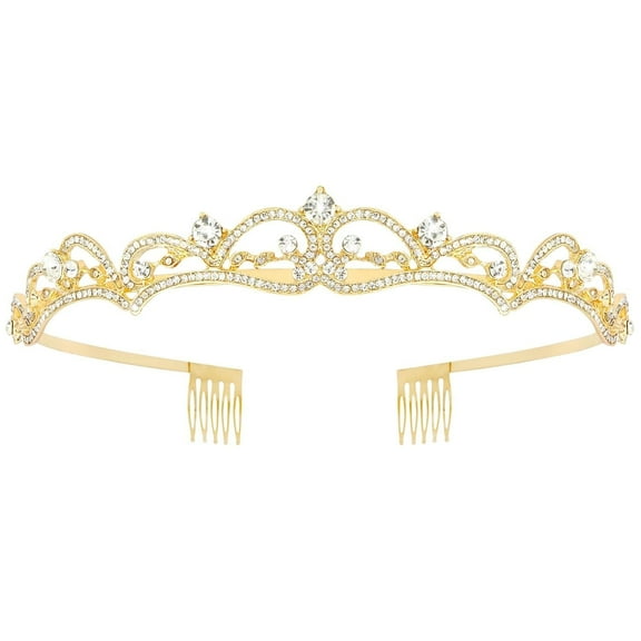 Gold Tiara Rhinestone Princess Crown Hair Accessories for Women Girls Christmas Valentine Gift(6.69 4.72in)